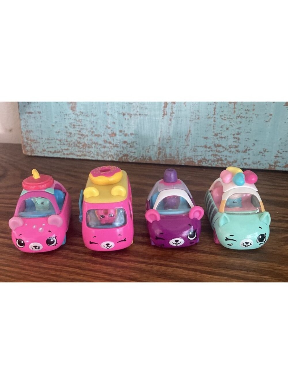Lot Of 4 Shopkins Cutie Cars & Vans Dessert Related With Drivers Die Cast